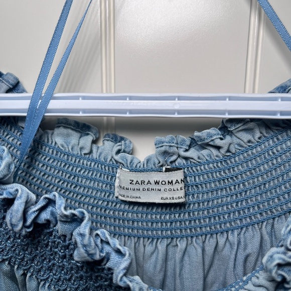 Zara Oversized Coastal Cowgirl Off the Shoulder Embroidered Denim Dress - Picture 3 of 3